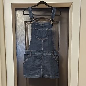BLUENOTES Dark Blue Denim Overall Dress with Contrast Stitching